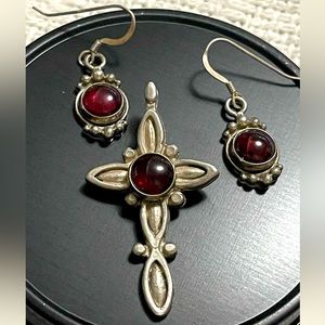 STERLING SILVER EARRINGS AND CROSS PENDANT